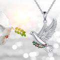 wholesale 925 Sterling Silver Dove with Red Berries and Green Leaves Religious Pendant Necklace-0-5