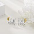wholesale 925 Sterling Silver Sunflower CZ Bar Studs with Leaf Design for Women-0-3