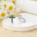 wholesale 925 Sterling Silver Turquoise Stone Cross Stud Earrings for Women and Grandmas-0-2