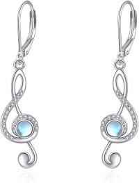 wholesale 925 Sterling Silver Moonstone Musical Note Leverback Earrings-Music B