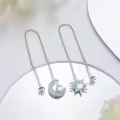 wholesale 925 Sterling Silver Sun & Moon Rainbow Moonstone Threader Dangle Earrings Wholesale-0-5