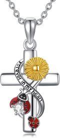 wholesale 925 Sterling Silver Cross Pendant with Sunflower and Ladybugs Necklace for Women-0-0
