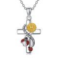 wholesale 925 Sterling Silver Cross Pendant with Sunflower and Ladybugs Necklace for Women-0-0