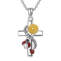 wholesale 925 Sterling Silver Cross Pendant with Sunflower and Ladybugs Necklace for Women-Ladybug Cross