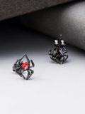 wholesale 925 Sterling Silver Spider Heart Stud Earrings with Red Crystal - Gothic Style Jewelry for Women and Girls-0-5
