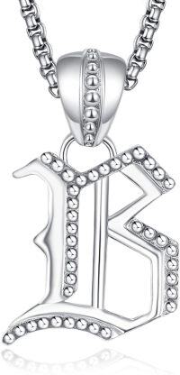 wholesale Sterling Silver Letter Pendant Necklace for Men Women-Letter-B