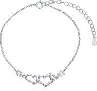 wholesale 925 Sterling Silver Double Heart Love Charm Bracelet for Mother and Daughter-A-2 Heart bracelet