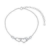 wholesale 925 Sterling Silver Double Heart Love Charm Bracelet for Mother and Daughter-A-2 Heart bracelet