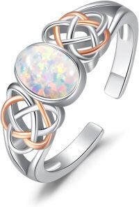 wholesale 925 Sterling Silver Celtic Knot Rings Wholesale With Red Garnet-white opal