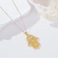 wholesale Gold 925 Sterling Silver Evil Eye Hamsa Hand Pendant Necklace with CZ Stones and Heart Design 24 Chain-0-2
