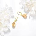 wholesale Gold 925 Sterling Silver Pressed Flower Teardrop Dangle Leverback Earrings with Gold Foil and Stones-0-4