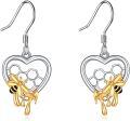 wholesale 925 Sterling Silver Honeycomb Heart with Gold Bees Drop Earrings - Gifts for Her-0-0