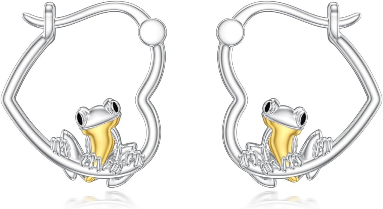 925 Sterling Silver Frog Animal Shape Gold Plated Studs earrings for Women Girls Minimalist  3cm Diameter-0-0