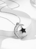 wholesale 925 Sterling Silver Crescent Moon & Blue Stone Star Pendant Necklace for Women-0-1