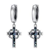 wholesale 925 Sterling Silver Cross & Crown Of Thorns Huggie Hoop Earrings For Men/Women-Abalone