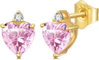 wholesale 14K Gold Pink Opal CZ Pearl Shell 6mm Heart Stud Earrings for Women Teen-B1- October Simulated CZ with White CZ