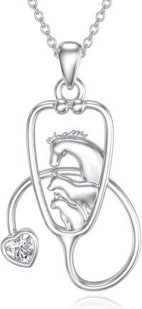 wholesale Sterling Silver Birthstone Vet Stethoscope Necklace Dog Paw Pendant Nurse Jewelry Gift for Women Veterinarians-Stethoscope-Animal Silhouette Silver Vet