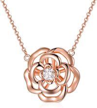 wholesale Rose Gold Plated 925 Sterling Silver & Austrian Crystal Rose Pendant Necklace 18 Chain - 18mm Flower Jewelry Gift for Women-Rose Only