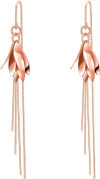 wholesale 925 Sterling Silver Plated Rose Gold Flower Drop Dangle Earrings with Long Fringe Chains for Girls and Women Lightweight  42mm Length-Gold Flower