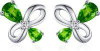 wholesale 925 Sterling Silver Green Crystal Butterfly Stud Earrings for Women Girls  4PCs Set-Green