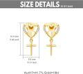 wholesale 14k Gold Heart Cross Dangle Earrings for Women Religious Stud Drop Jewelry Confirmation Gifts for Her-0-2