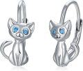 wholesale 925 Sterling Silver Cat Blue Crystal Stud Earring Gift for Women Girls-0-0