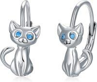 wholesale 925 Sterling Silver Cat Blue Crystal Stud Earring Gift for Women Girls-Cat