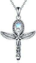 wholesale 925 Sterling Silver Moonstone Star & Angel Wing Cross Necklace for Women Girls Christian Gifts Jewelry-0-0