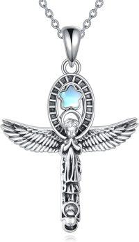 wholesale 925 Sterling Silver Moonstone Star & Angel Wing Cross Necklace for Women Girls Christian Gifts Jewelry-Cross angel necklace