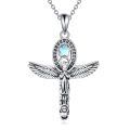 wholesale 925 Sterling Silver Moonstone Star & Angel Wing Cross Necklace for Women Girls Christian Gifts Jewelry-0-0
