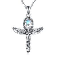 wholesale 925 Sterling Silver Moonstone Star & Angel Wing Cross Necklace for Women Girls Christian Gifts Jewelry-Cross angel necklace