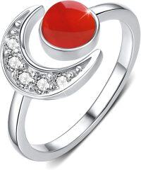wholesale 925 Sterling Silver Moon Ring Crescent Open Adjustable Gift for Women-agate ring