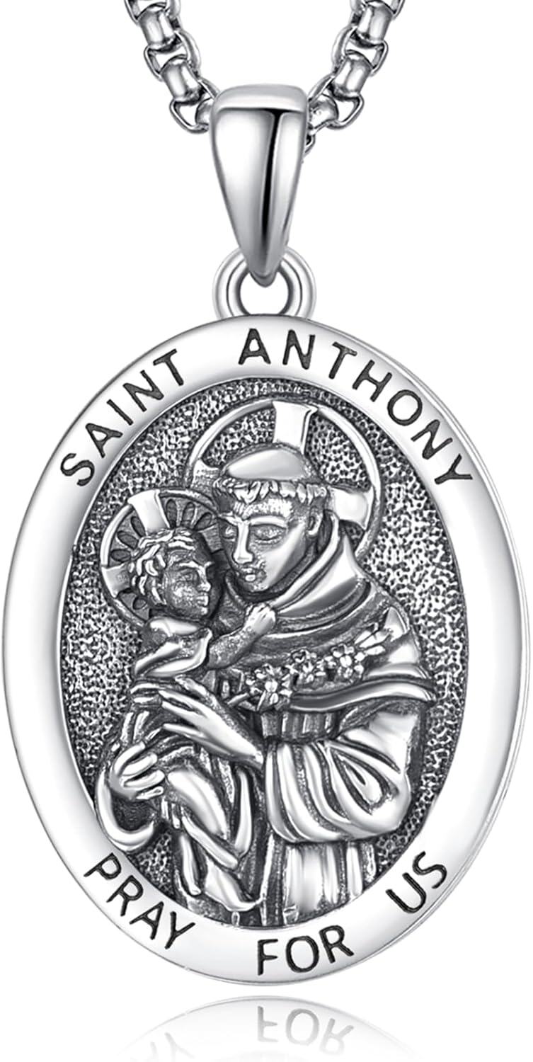 Sterling Silver Monetshe Patron Saint Medals Catholic Pendant Necklaces-Saint Anthony