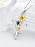 wholesale 925 Sterling Silver 925 Personalized Photo Projection Yellow Flower Cross Pendant Necklaces for Women & Girls-0-3