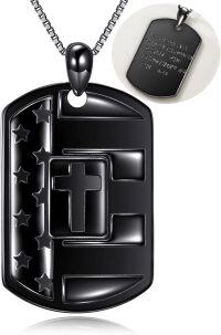 wholesale Black  Cross & Stars Dog Tag Necklace w/ Bible Verse Pendant for Men/Women-Phil 4 13