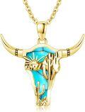 wholesale Sterling Silver Turquoise Cow Skull Necklace Western Cowgirl Jewelry-0-24