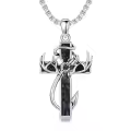 wholesale 925 Sterling Silver Black Enamel Deer Antlers Cross Pendant Necklaces Wholesale with Stainless steel chain for Men -0-18