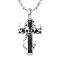 wholesale 925 Sterling Silver Black Enamel Deer Antlers Cross Pendant Necklace with Stainless steel chain for Men -2-08-Abalone Shell-Custom-2-08-Abalone Shell