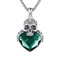 wholesale 925 Sterling Silver Green Heart Pirate Skull Pendant Gothic Necklace for Women and Men-0-0