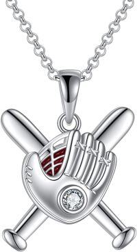wholesale 925 Sterling Silver Baseball Glove & Bat Design Pendant Chain Necklaces Sporty Gift for Women Girls and Men Fans-Baseball Necklace
