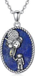 wholesale 925 Sterling Silver Lapis Lazuli Astronaut & Spaceship Pendant Necklace Universe Jewelry for Women and Men-0-0