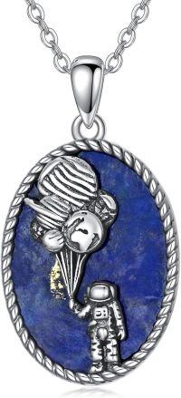 wholesale 925 Sterling Silver Lapis Lazuli Astronaut & Spaceship Pendant Necklace Universe Jewelry for Women and Men-Space Astronaut
