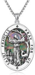 wholesale 925 Sterling Silver St Francis of Assisi Medal Necklace with Abalone Shell and Animal Elements-0-0