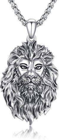 wholesale 925 Sterling Silver Lion Head Pendant Necklaces for Men & Women - Hip Hop Animal Charms Gifts-B-Silver