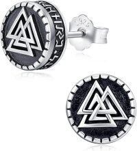 wholesale 925 Sterling Silver 925 Viking Tree of Life Compass Stud Earrings-Viking Valknut
