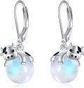 wholesale 925 Sterling Silver Rainbow Moonstone Cow Drop Earrings for Women Girls-0-0