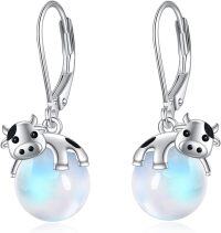 wholesale 925 Sterling Silver Rainbow Moonstone Cow Drop Earrings for Women Girls-Cow