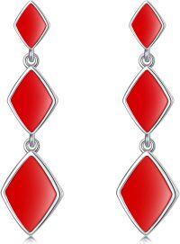 wholesale 925 Sterling Silver Red Coral Cubic Zirconia Shape Drop Earrings-H2-Red