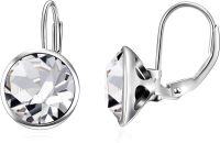 wholesale 925 Sterling Silver Round Clear Austrian Crystal Leverback Earrings for Women - Hypoallergenic Gift Idea-Clear