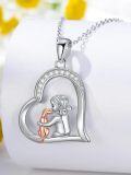 wholesale 925 Sterling Silver Girl and Dog in Heart Shape Pendant Necklace for Women-0-2